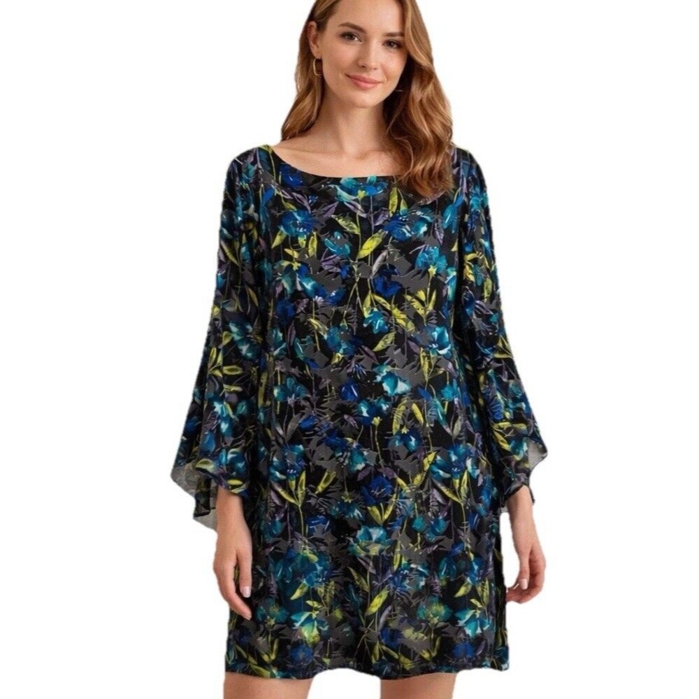 The Limited Womens 1X Velvet Floral Shift Dress Bell Sleeve Plus Size NWT